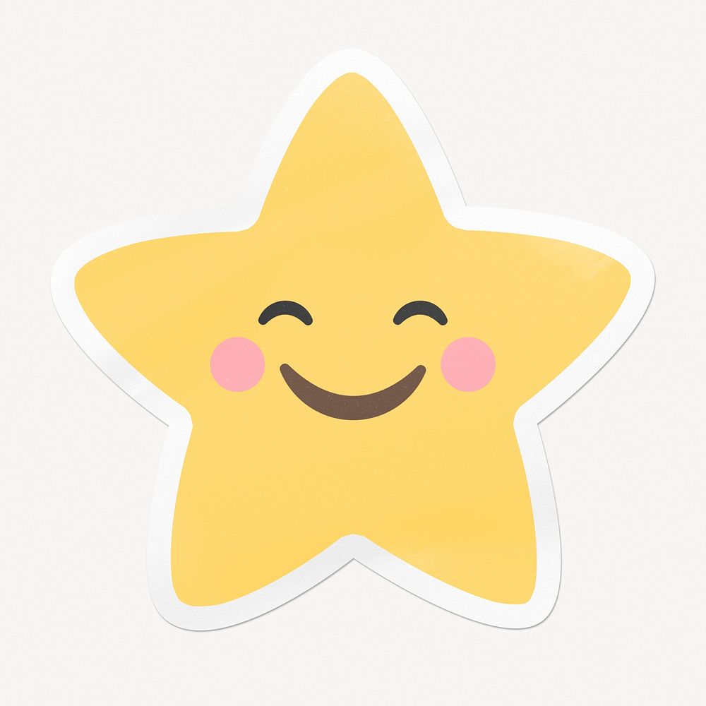 Smiling star emoji, clipart with white border