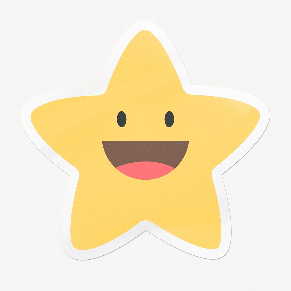 Happy star emoji, clipart with white border