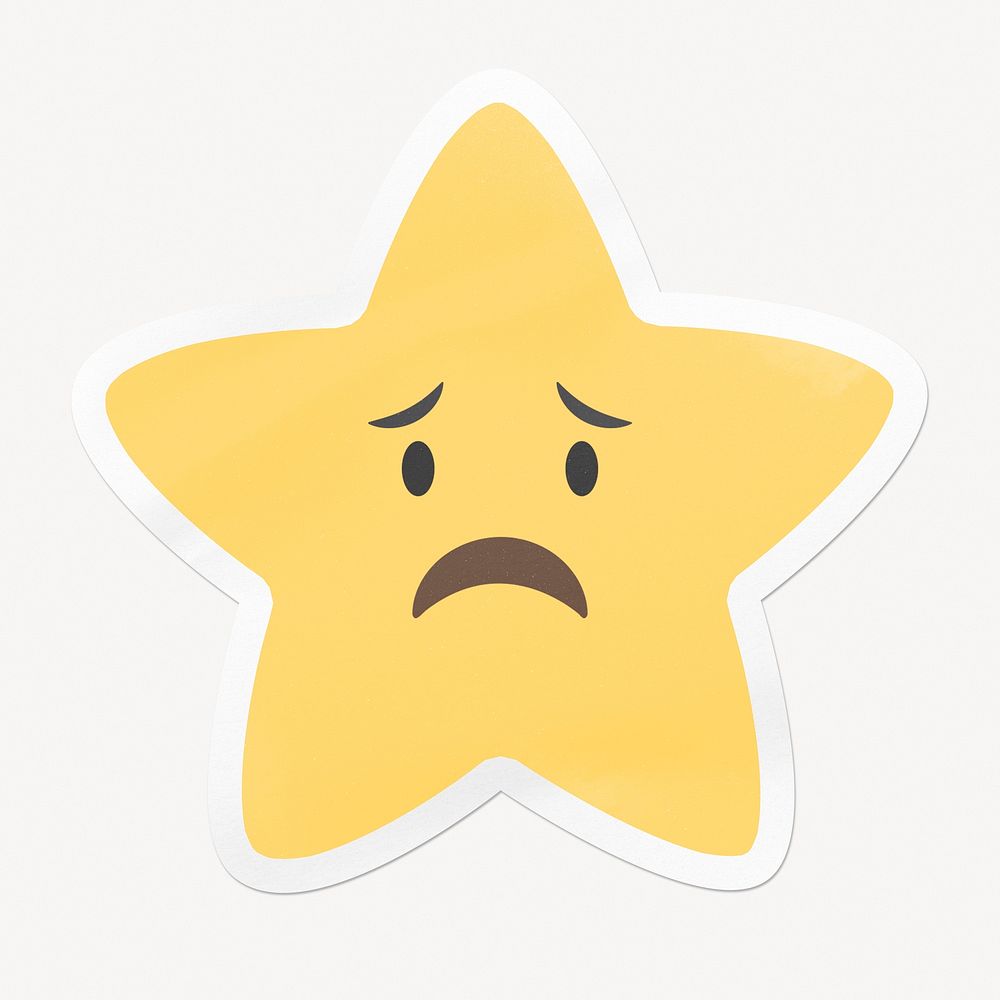 Sad star emoji, clipart with white border