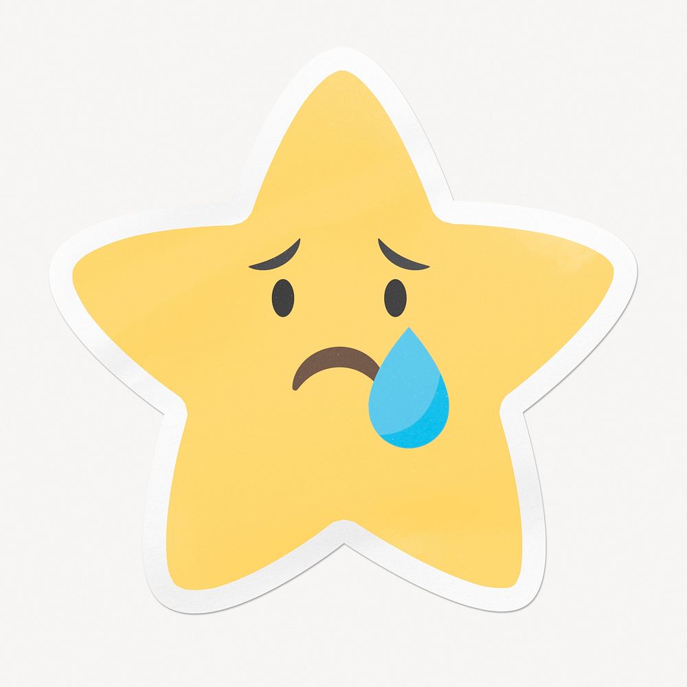 Crying star emoji, clipart with white border