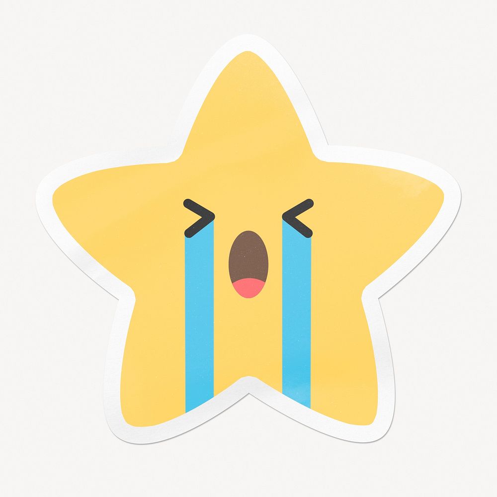 Crying star emoji, sad clipart with white border