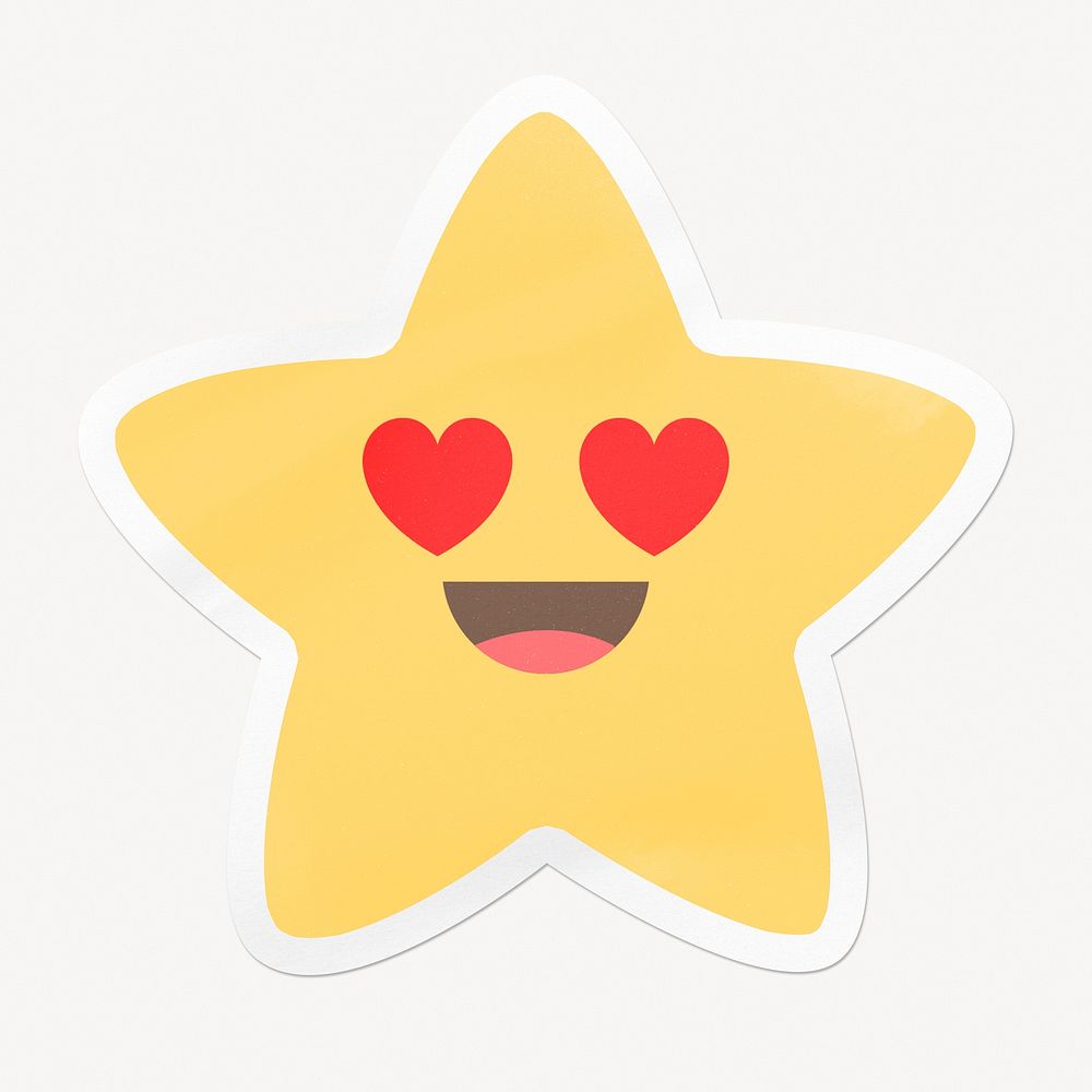 Heart eyes star emoji, love clipart with white border