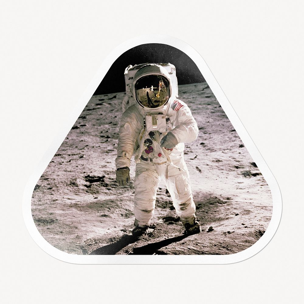 Astronaut walking on the moon, triangle clipart with white border
