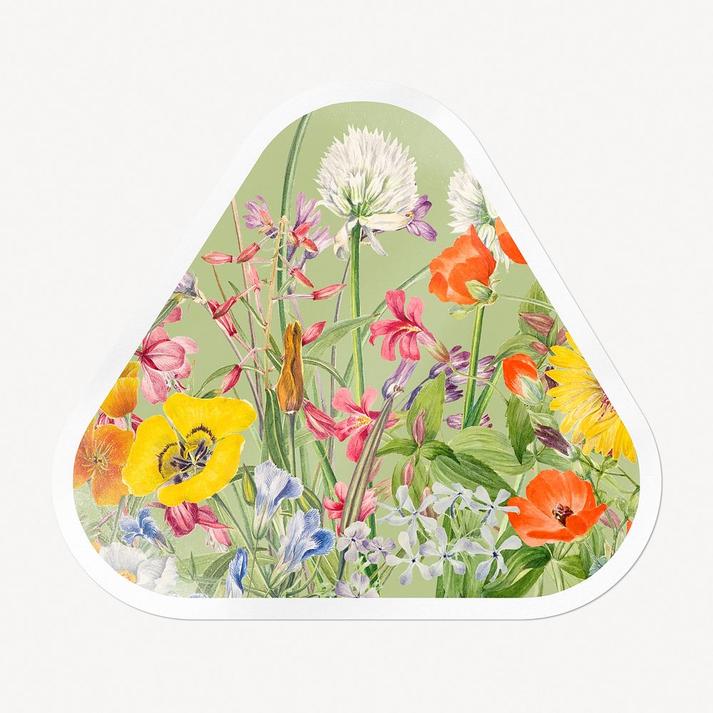 Flower vintage illustration, beautiful botanical sticker, triangle clipart