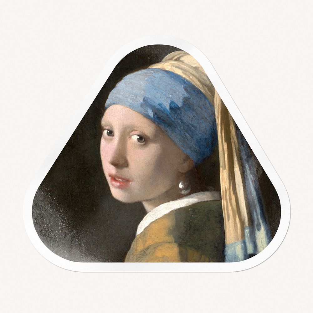 Girl with a Pearl Earring by Johannes Vermeer, painting clipart in triangle shape outline, remixed by rawpixel.