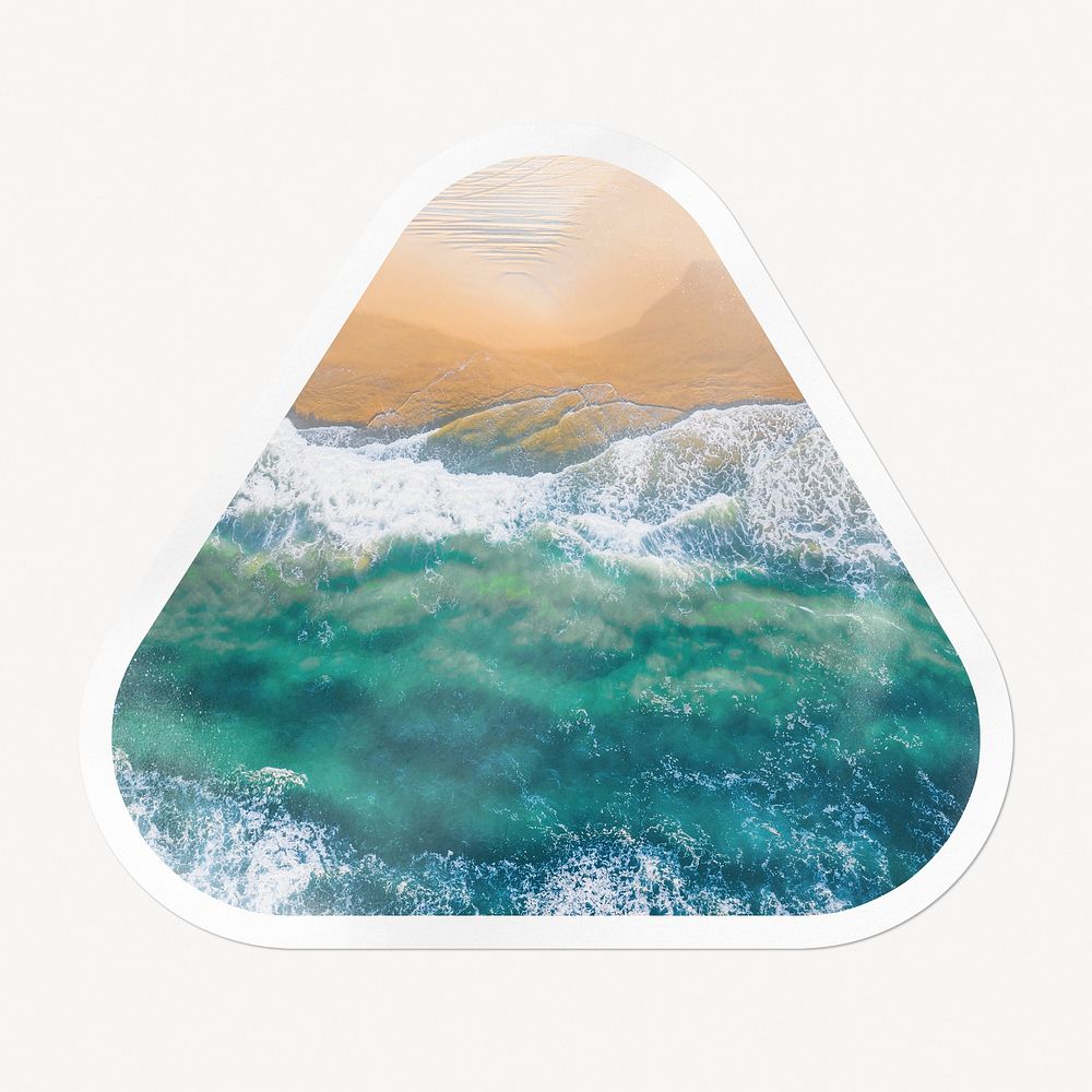 Island beach, summer collage clipart, triangle design with white border