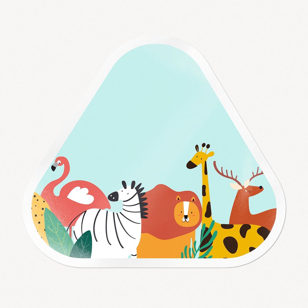 Cute animal cartoon, wildlife illustration sticker, triangle clipart with white border