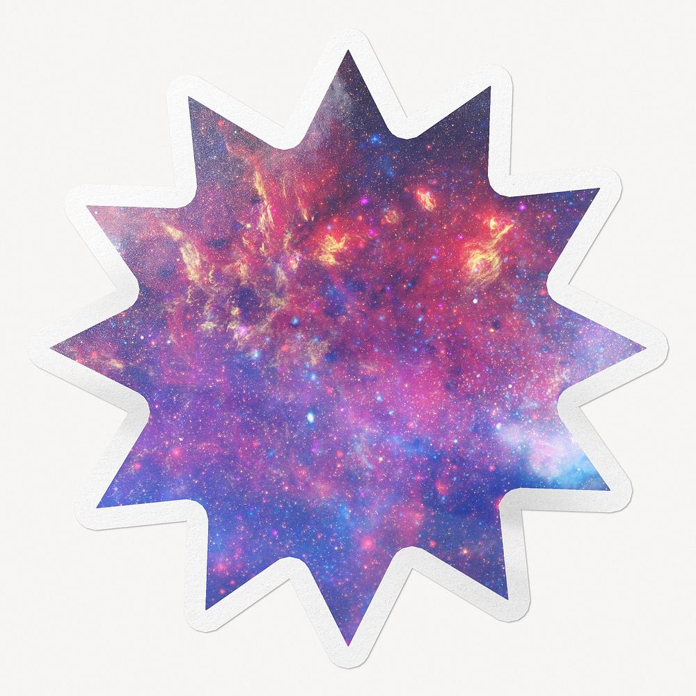 Purple galaxy sky, starburst clipart with white border