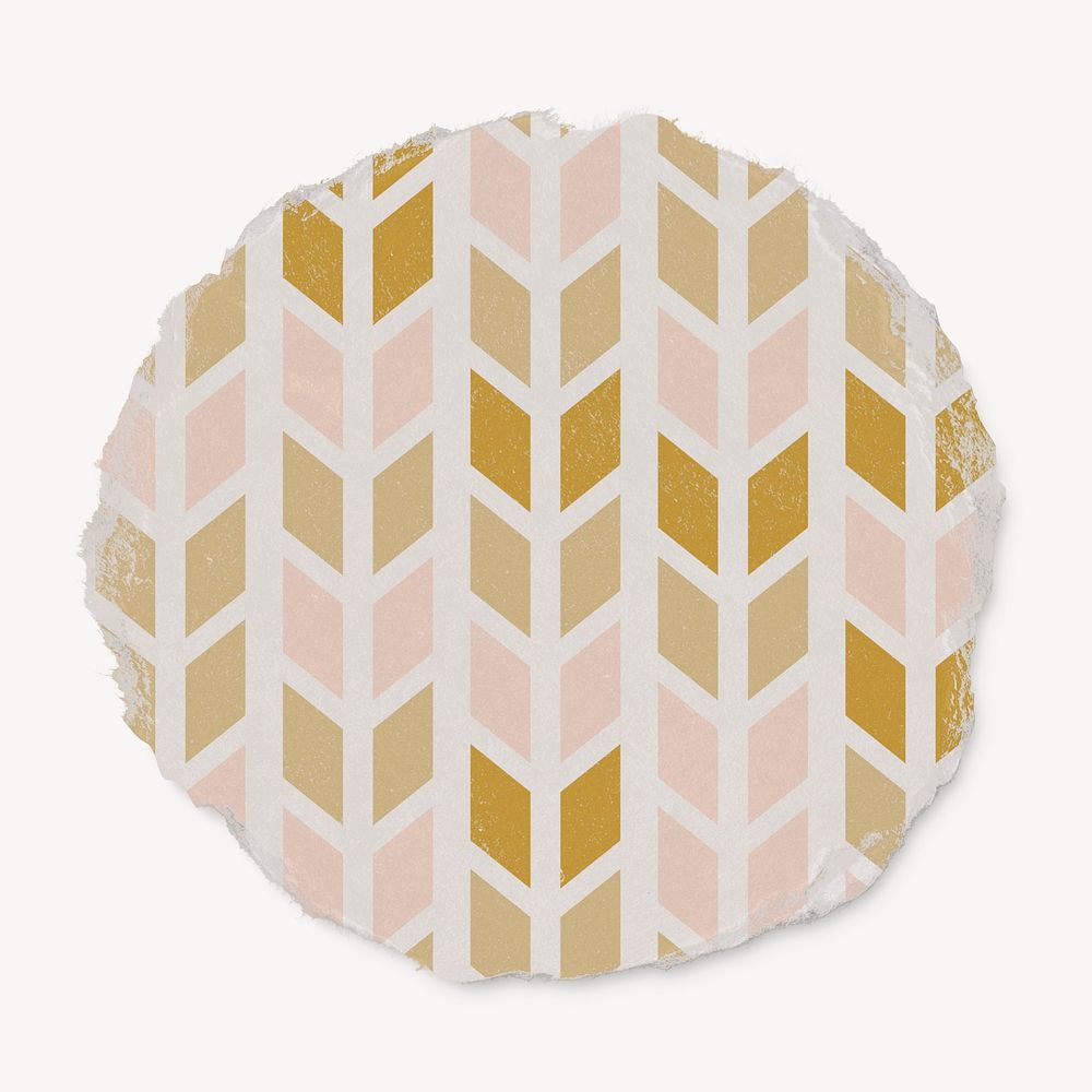 Geometric patterned badge, ripped paper texture psd