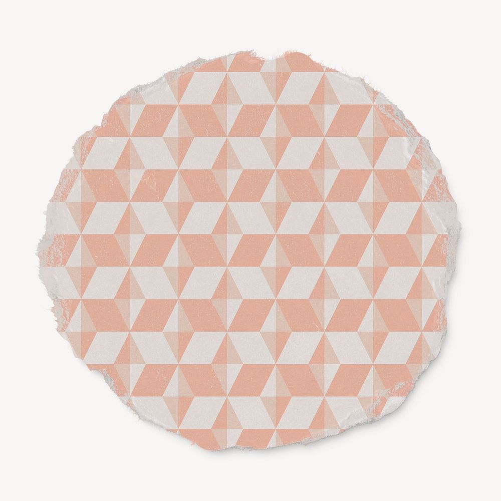 Pink retro patterned badge, geometric design on ripped paper