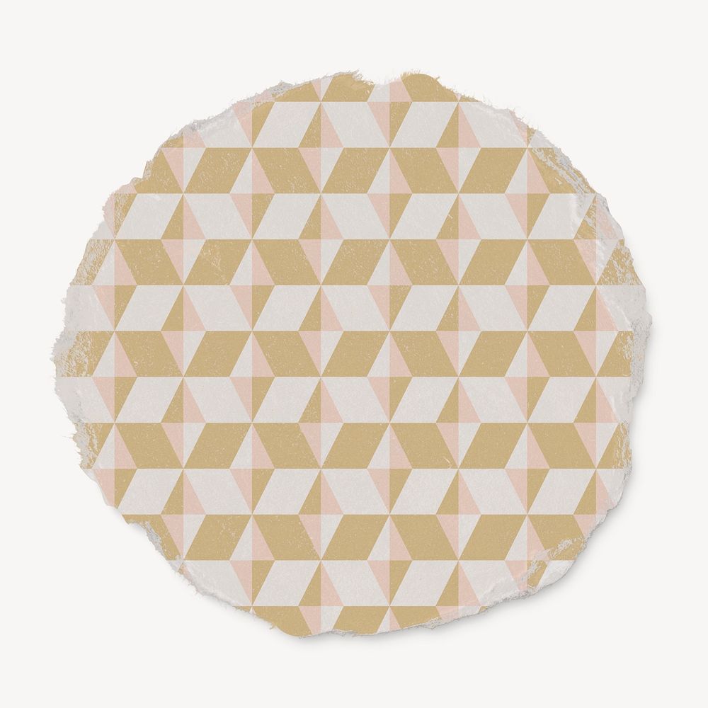 Retro geometric pattern, ripped paper badge texture psd