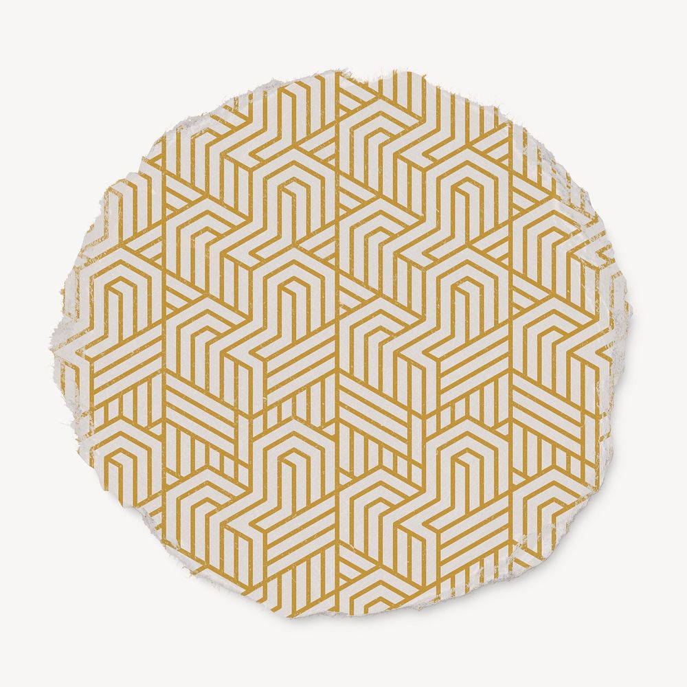 Gold geometric patterned badge, ripped paper texture psd