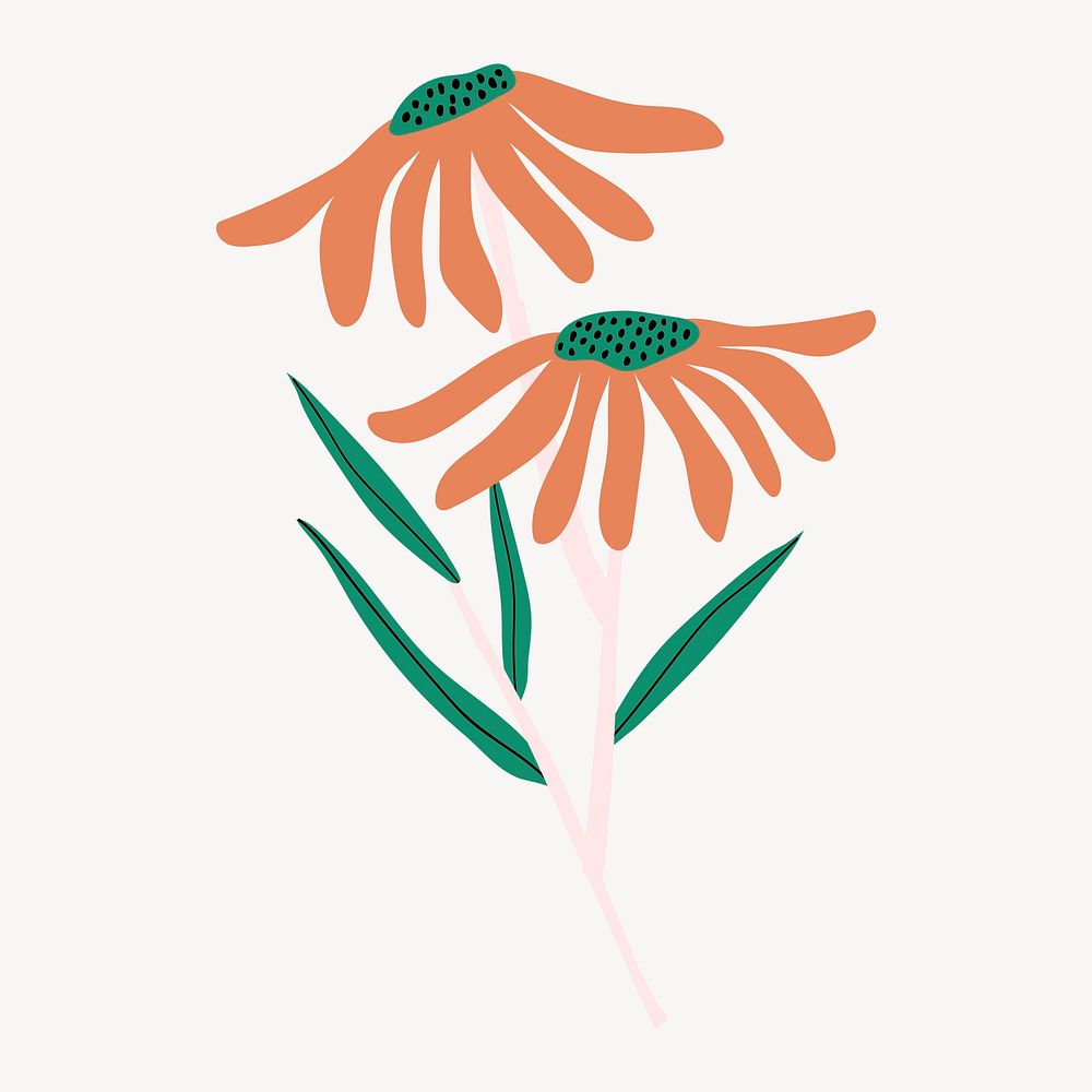 Autumn daisy sticker, brown flower doodle vector