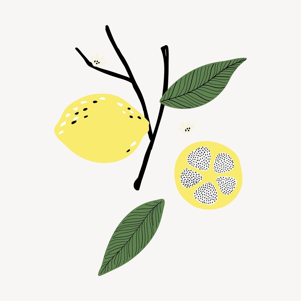 Lemon branch sticker, fruit doodle psd