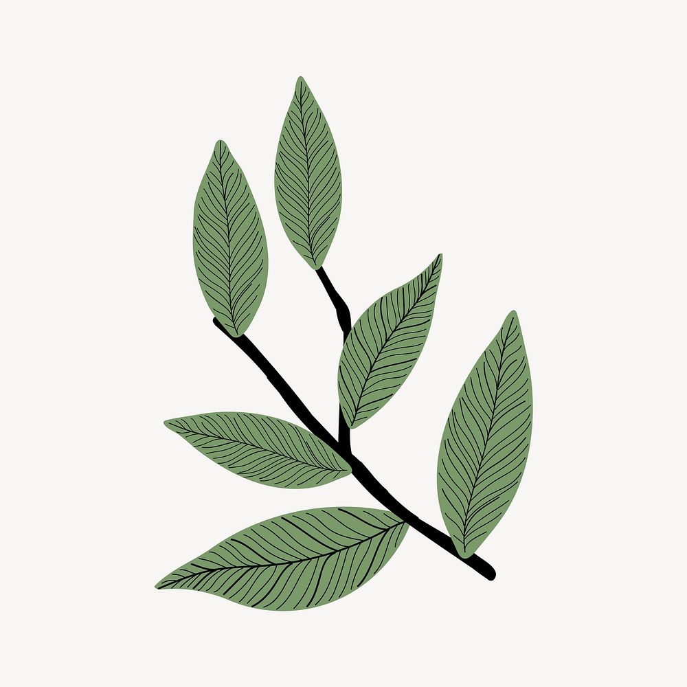 Leaf branch sticker, aesthetic botanical doodle vector