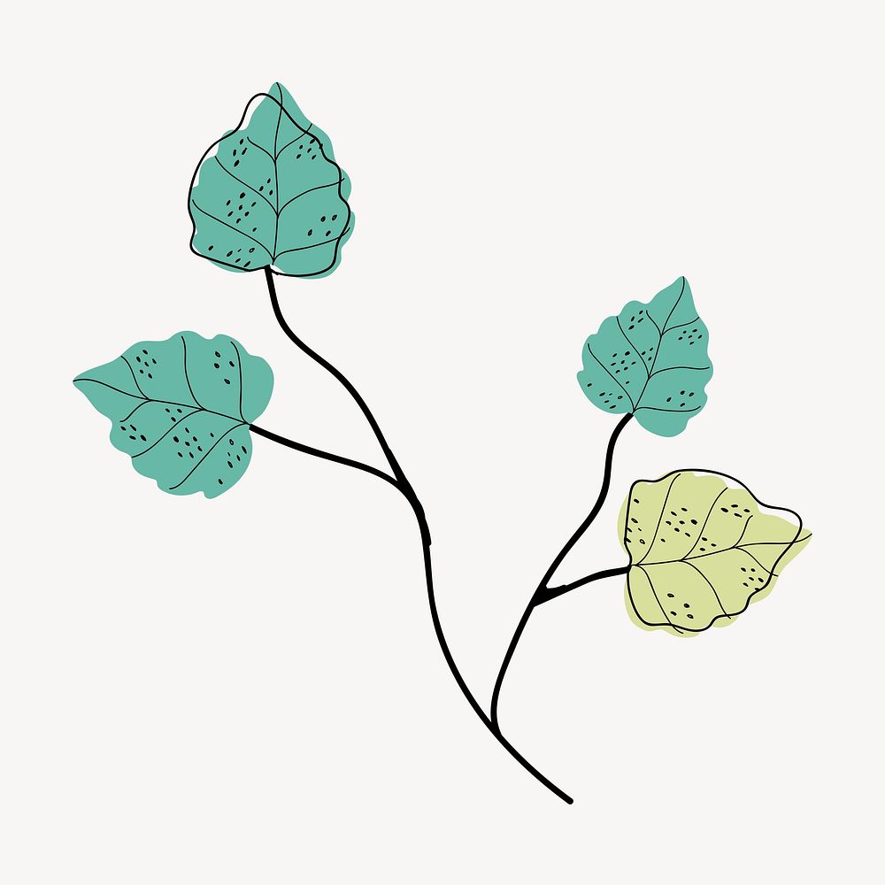 Leaf branch sticker, aesthetic botanical doodle psd