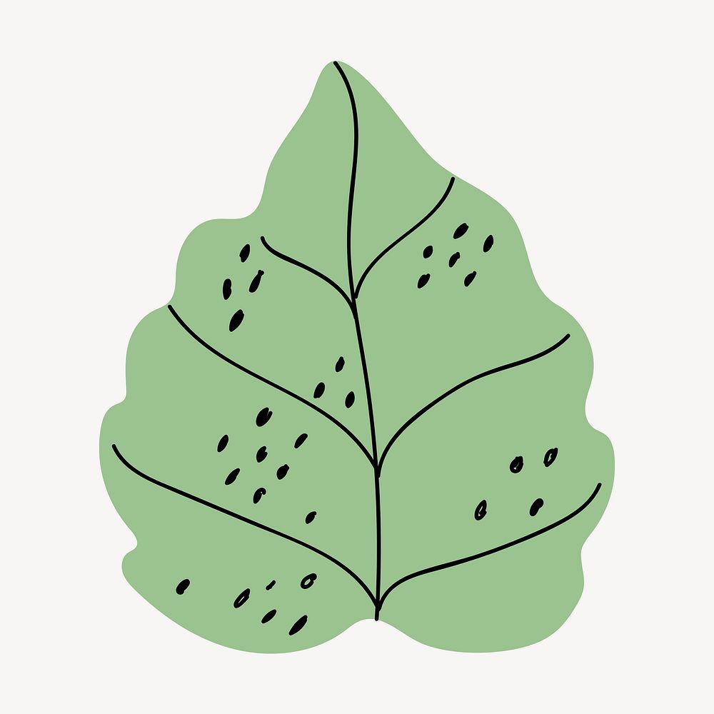 Aesthetic leaf sticker, botanical doodle psd