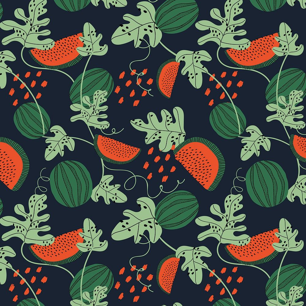 Watermelon pattern background, aesthetic fruit doodle psd