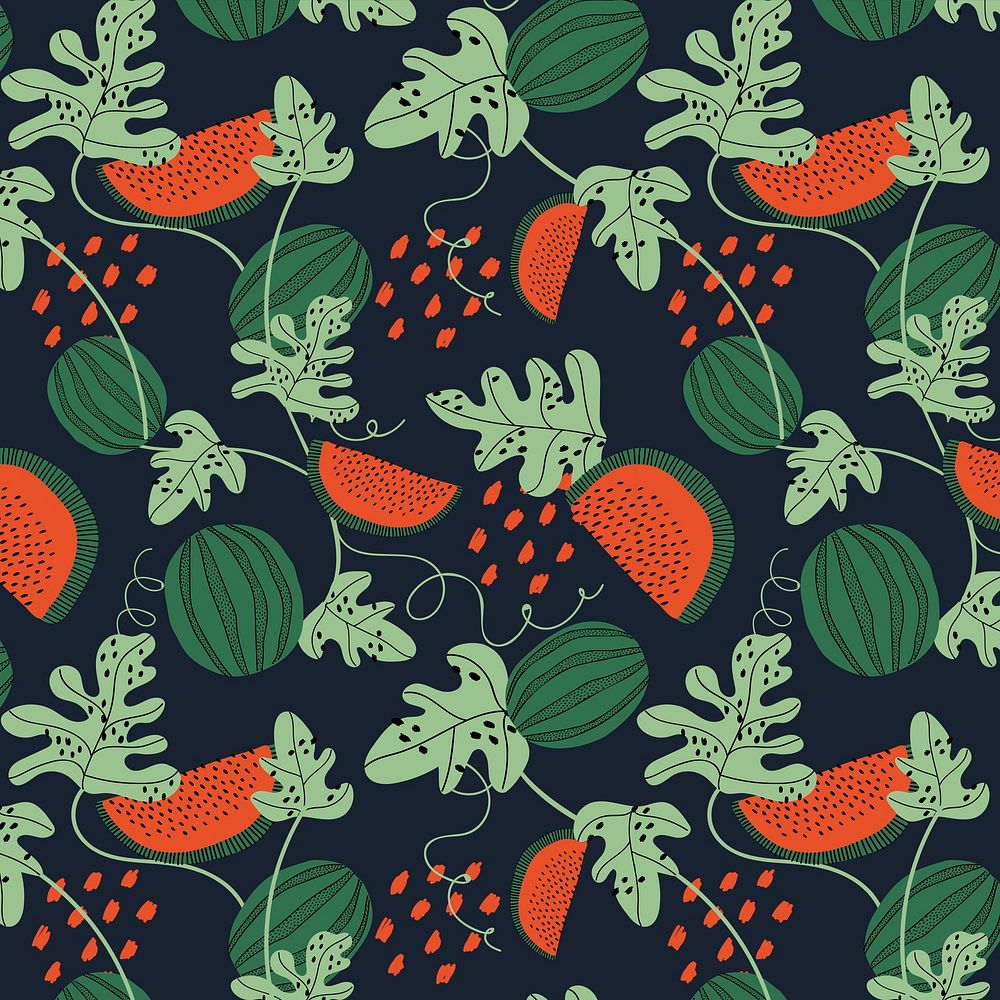 Watermelon pattern background, aesthetic fruit doodle psd