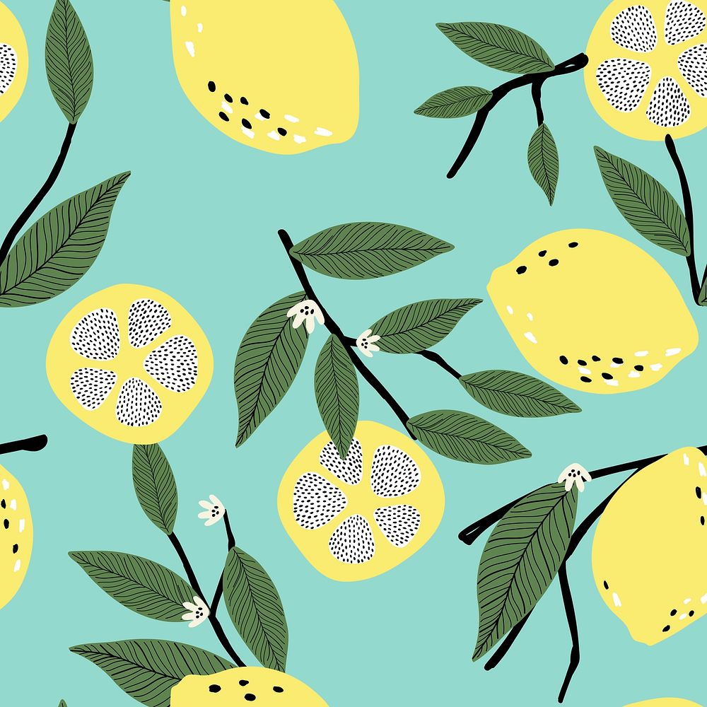 Lemon pattern background, aesthetic fruit doodle vector