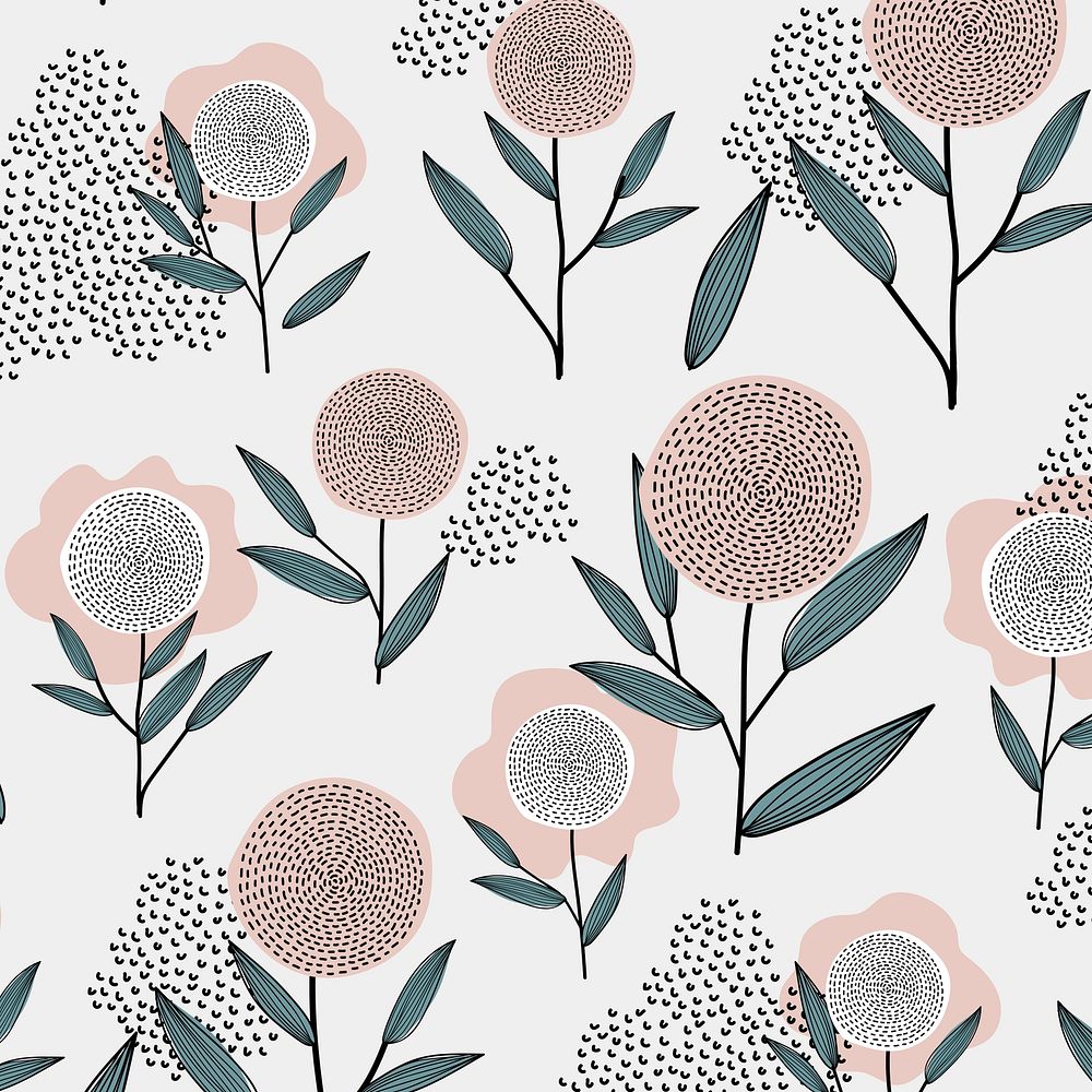 Pink flower pattern background, feminine doodle vector