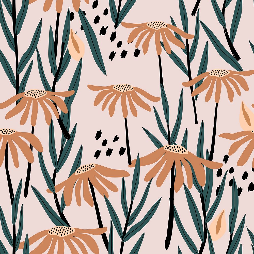 Autumn flower pattern background, aesthetic doodle vector
