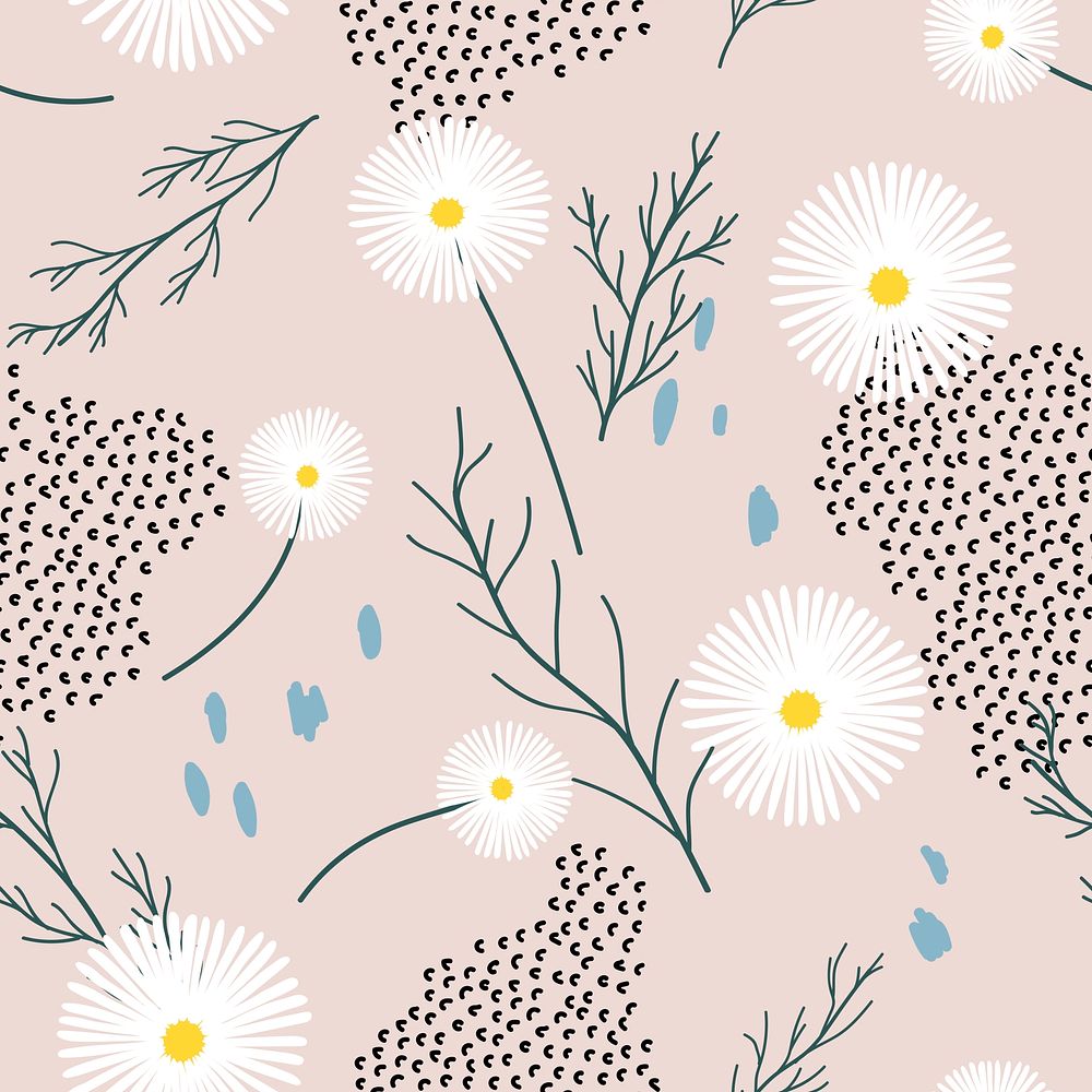 Daisy pattern background, pink aesthetic flower doodle psd
