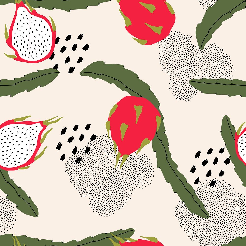 Dragon fruit pattern background, aesthetic doodle vector