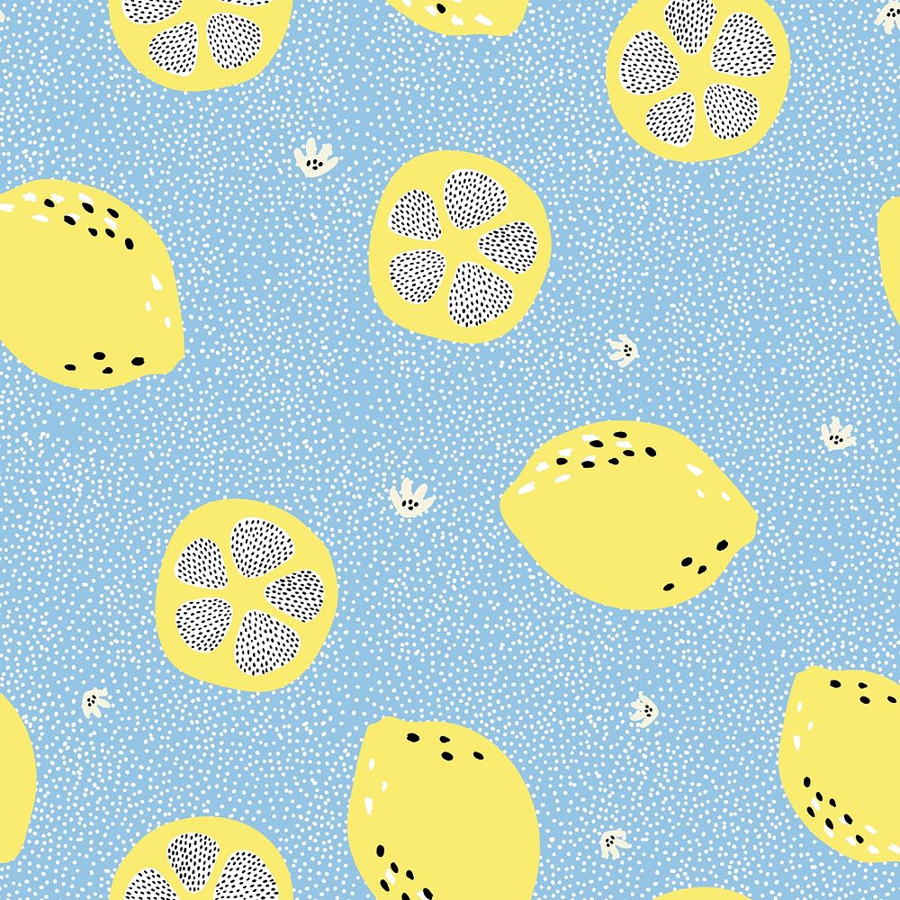 Lemon pattern background, aesthetic fruit doodle vector
