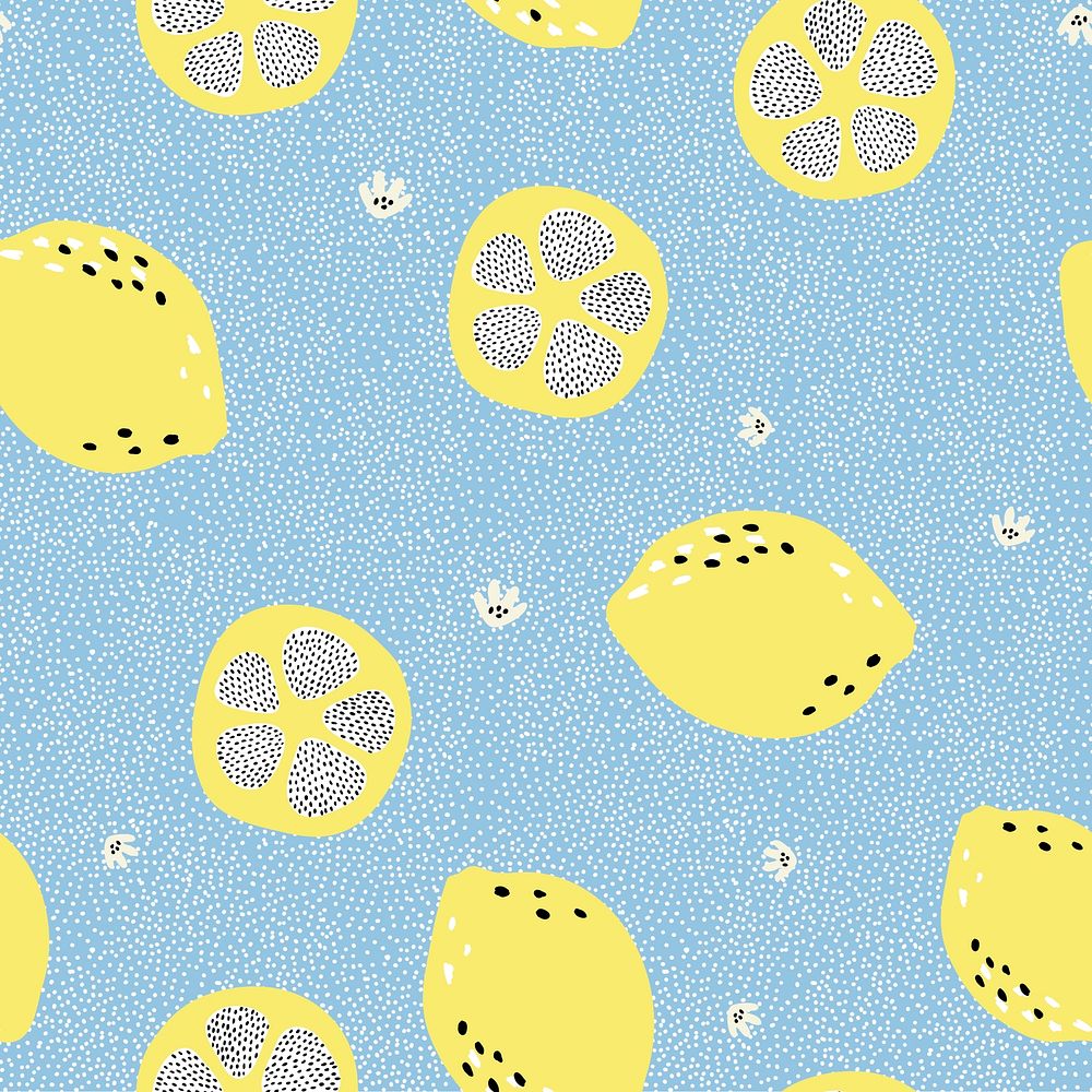 Lemon pattern background, aesthetic fruit doodle psd