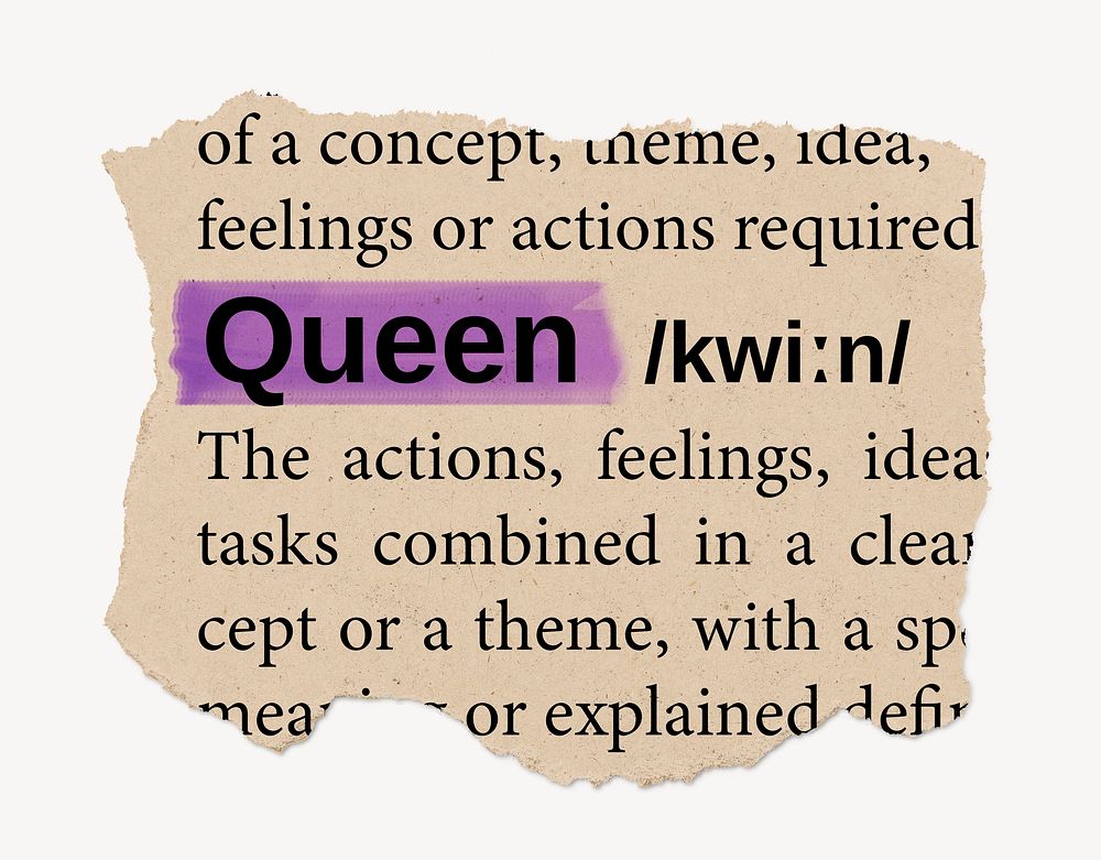 Queen ripped dictionary, editable word collage element psd