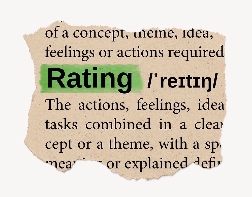 Rating dictionary word, vintage ripped paper design