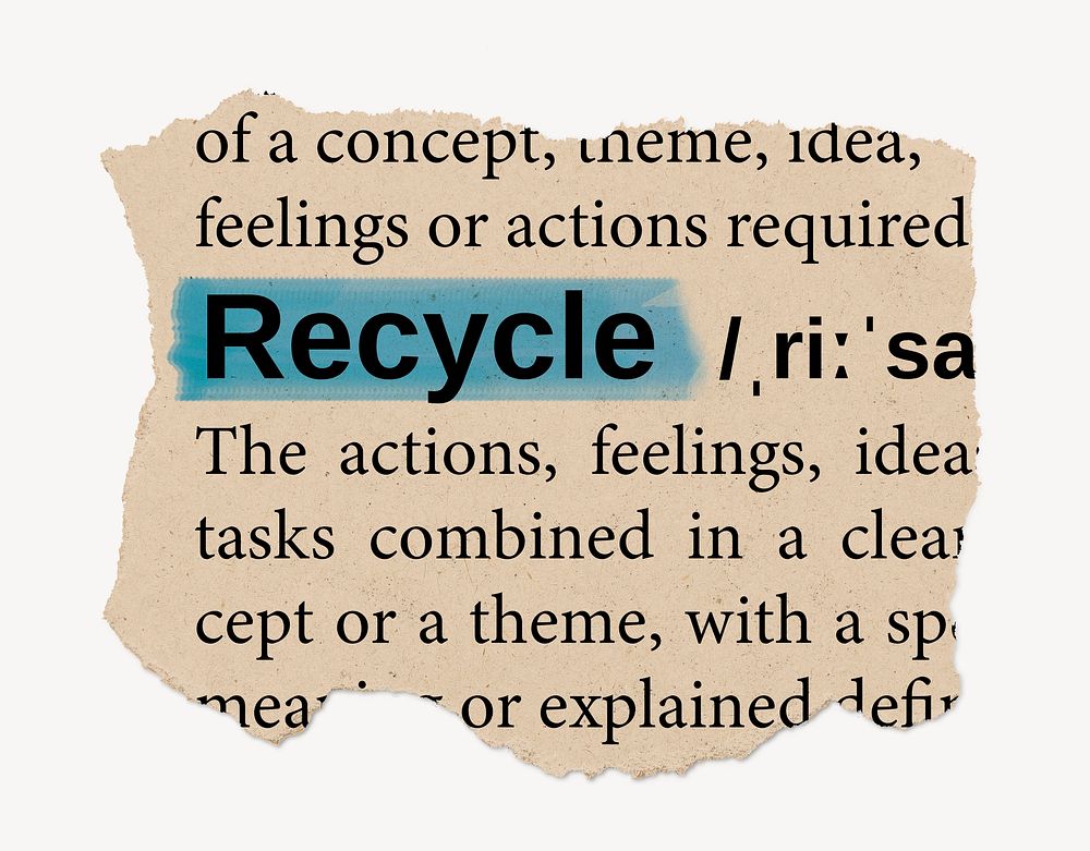 Recycle ripped dictionary, editable word collage element psd