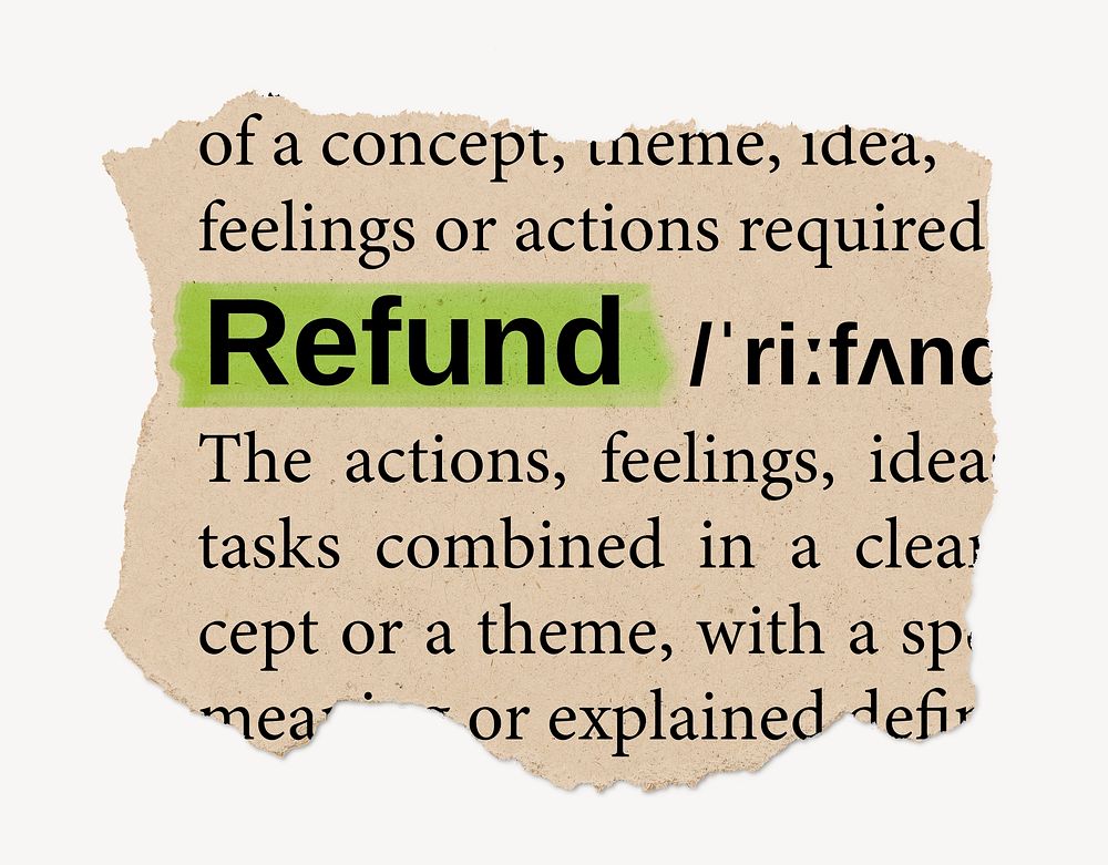Refund ripped dictionary, editable word collage element psd