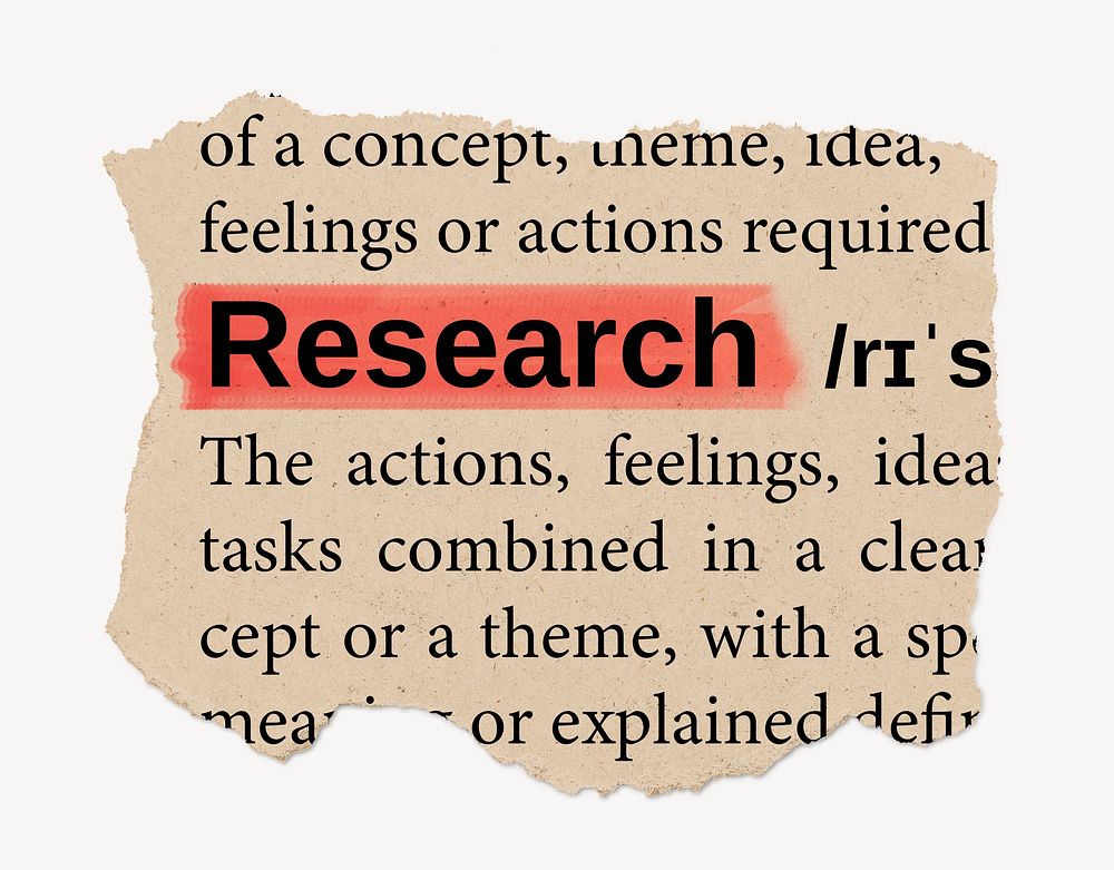 Research ripped dictionary, editable word collage element psd