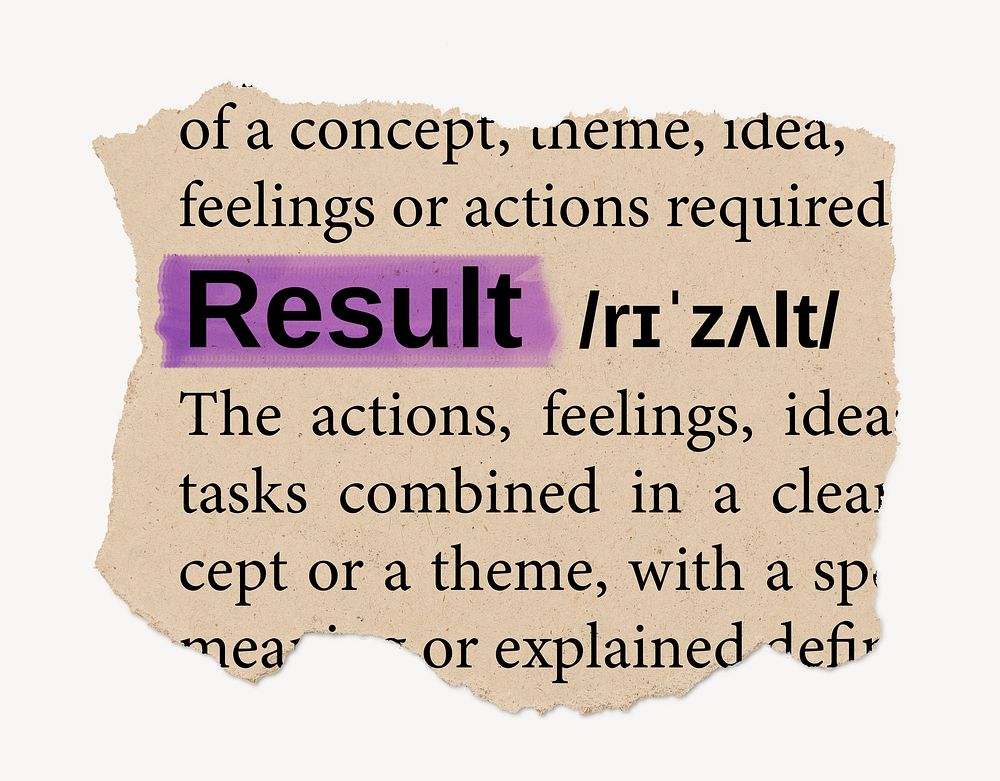 Result ripped dictionary, editable word collage element psd