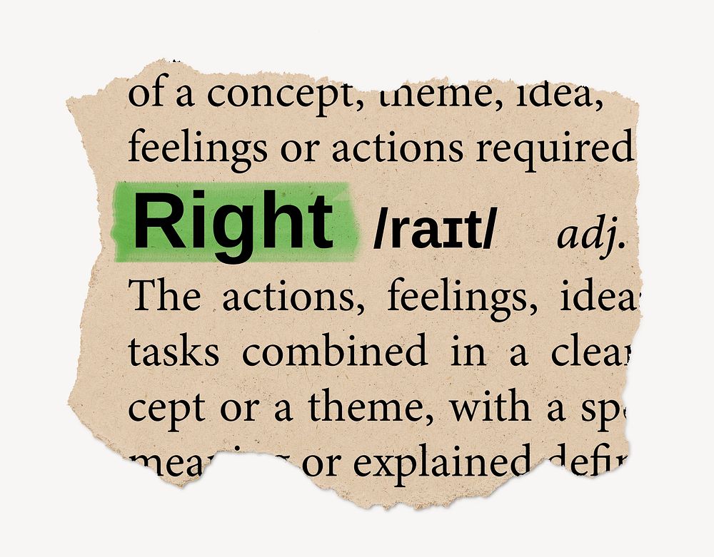 Right ripped dictionary, editable word collage element psd