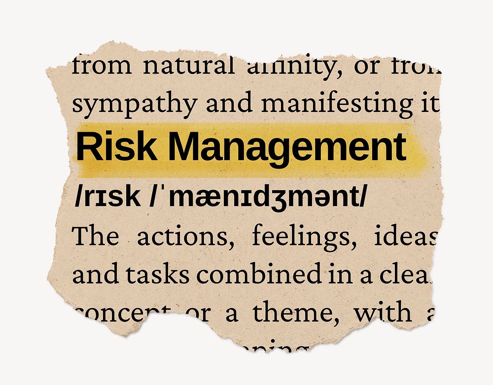 Risk management dictionary word, vintage ripped paper design