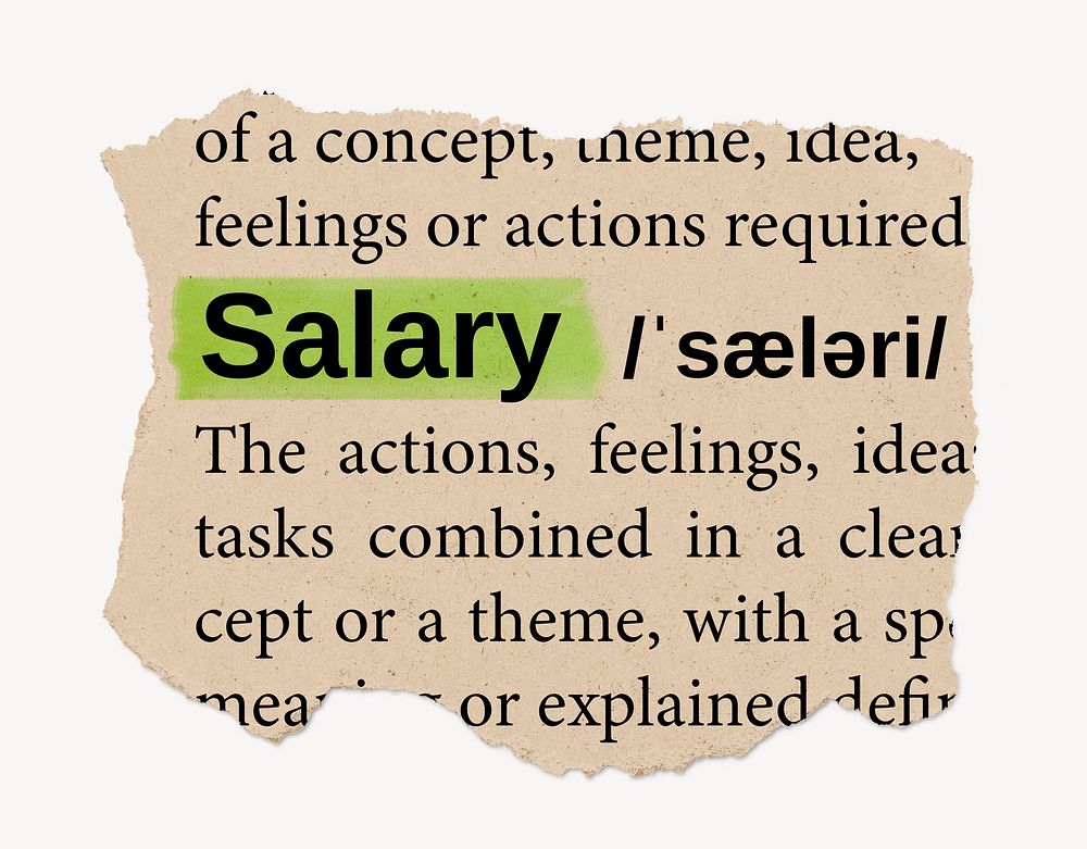 Salary dictionary word, vintage ripped paper design