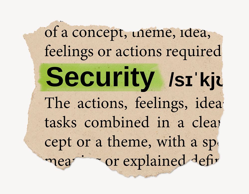 Security ripped dictionary, editable word collage element psd