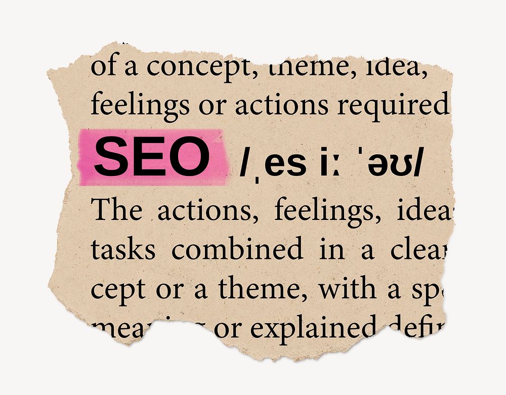 SEO ripped dictionary, editable word collage element psd