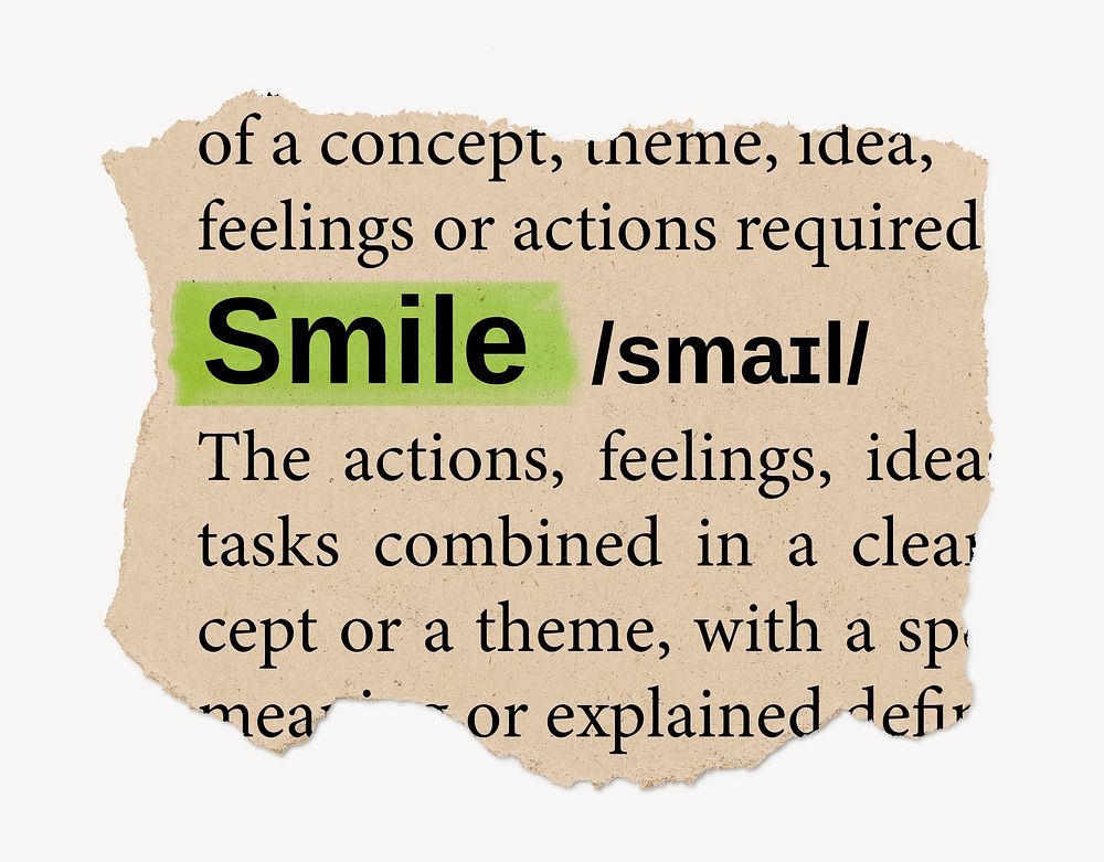 Smile ripped dictionary, editable word collage element psd