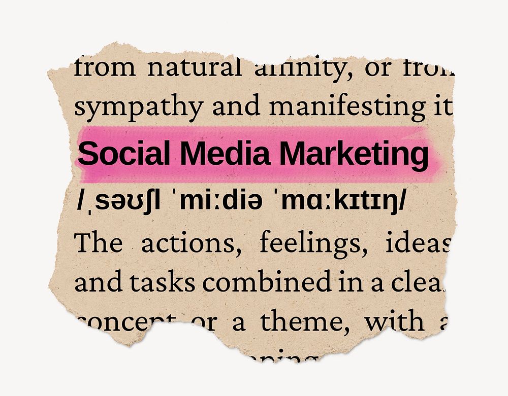 Social media marketing dictionary word, vintage ripped paper design
