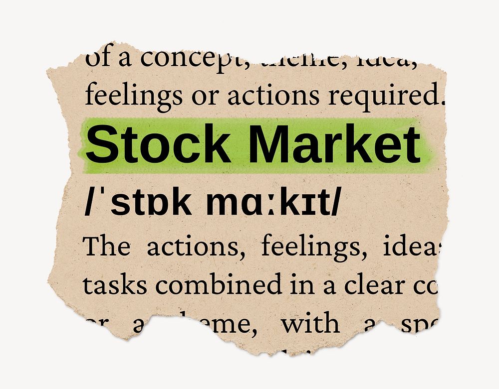 Stock market ripped dictionary, editable word collage element psd