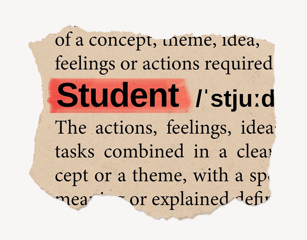 Student ripped dictionary, editable word collage element psd