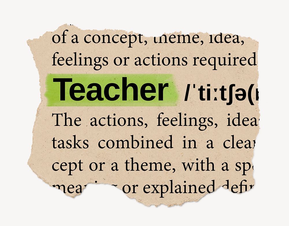 Teacher dictionary word, vintage ripped paper design