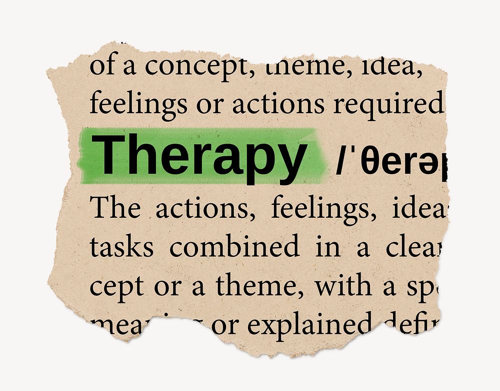 Therapy ripped dictionary, editable word collage element psd