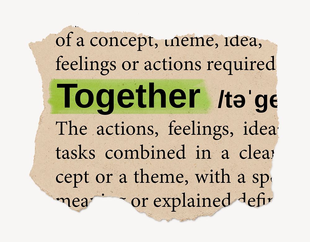 Together ripped dictionary, editable word collage element psd