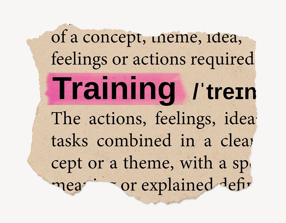 Training dictionary word, vintage ripped paper design