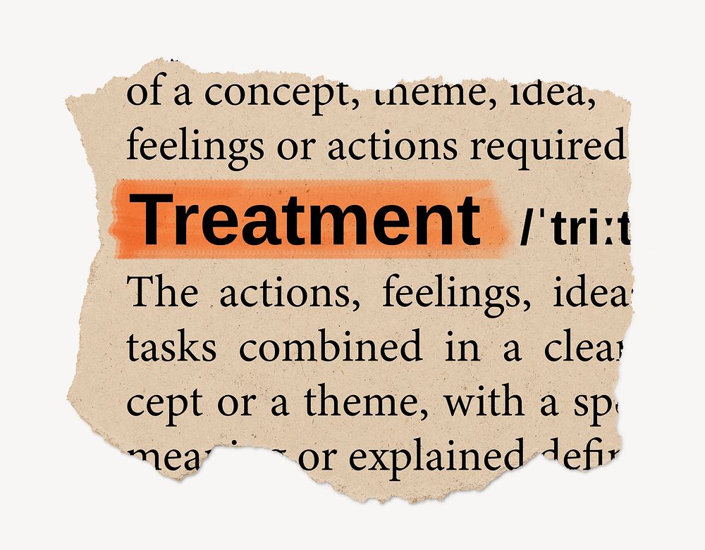 Treatment dictionary word, vintage ripped paper design